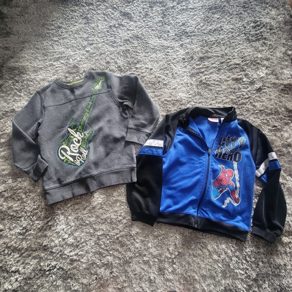 Boys Sweatshirt Lot Spiderman Blue Grey Guitar size 6
